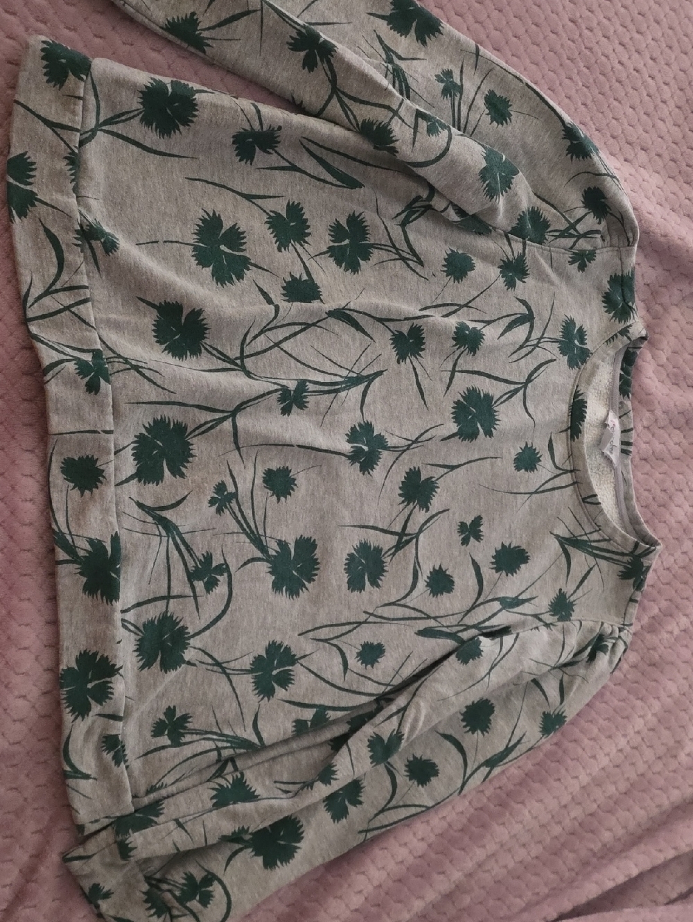 Liz Claiborne Gray Sweatshirt with Green Floral Print